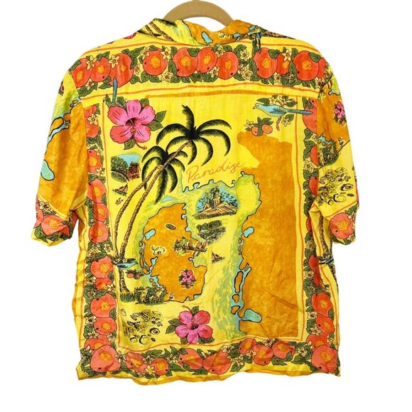 Urban Outfitters Women's Yellow Hawaiian Shirt Tropical Fruit Floral Size Small - Picture 2 of 6